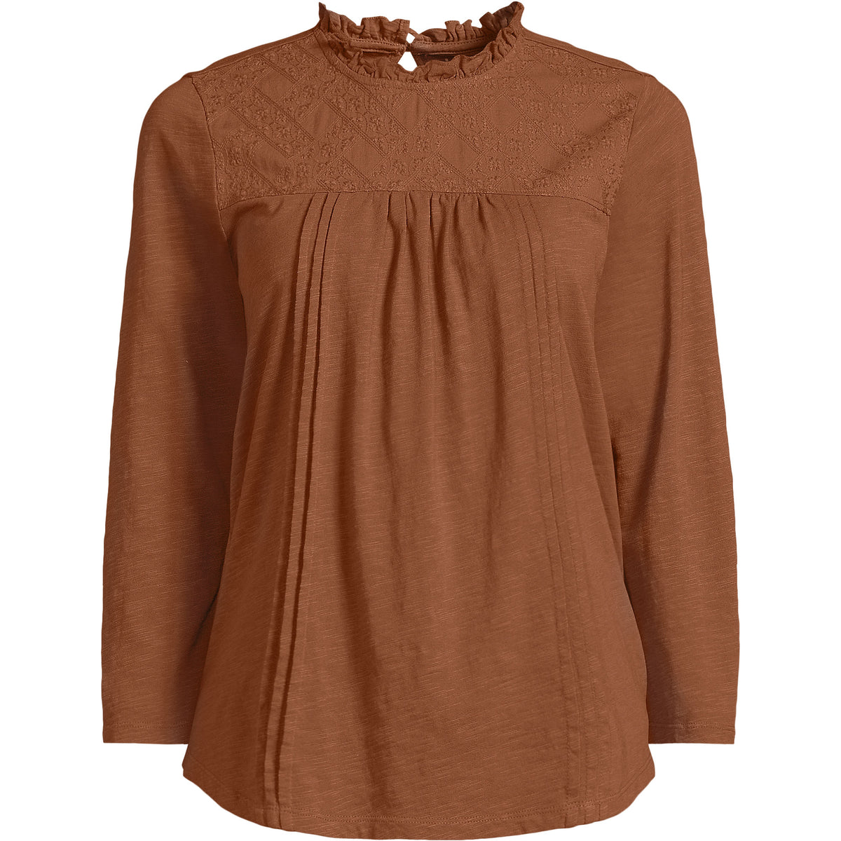 Women's 3/4 Sleeve Cotton Slub Lace Trim Top