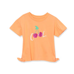Girls Short Sleeve Side Tie Graphic Tee