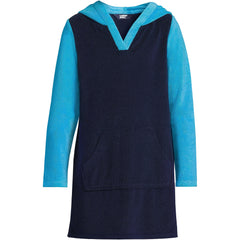 Kids Long Sleeve Hooded Front Pocket Terry Cloth Swimsuit Cover-Up