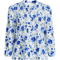 Women's Petite Lightweight Jersey Button Pintuck Top