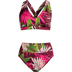 Women's Plus Size V-Neck Bikini and High Waisted Bottom Swimsuit Set