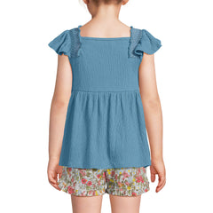 Girls Smocked Flutter Sleeve Gauze Tank Top