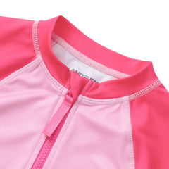 Girls Short Sleeve One Piece Half Zip Swimsuit