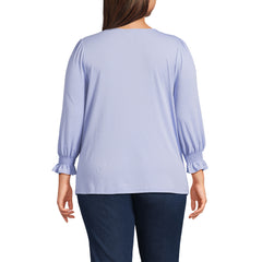 Women's Plus Size 3/4 Sleeve Lightweight Jersey Button Front Top