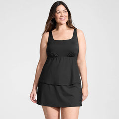 Women's Plus Size Square Neck Flutter Tankini Control Skirt Set