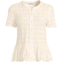 Women's Plus Size Drifter Pointelle Ruffle Hem Cardigan Sweater