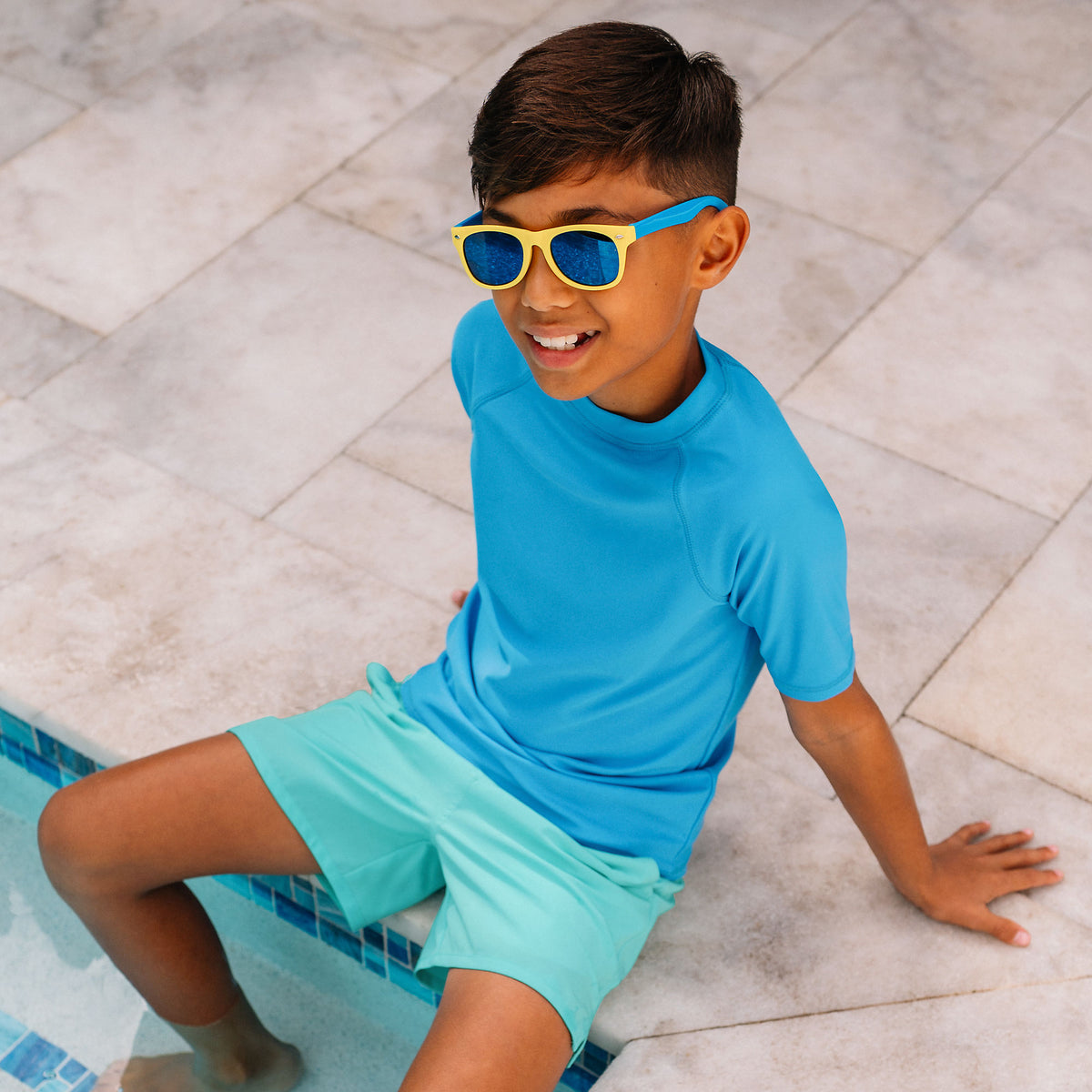 Boys Chlorine Resistant Magic Print Short Sleeve Crew Neck UPF50 Rash Guard