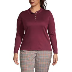 School Uniform Women's Plus Size Long Sleeve Feminine Fit Pima Polo Shirt