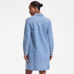 Women's Light Weight Denim Popover At the Knee Dress