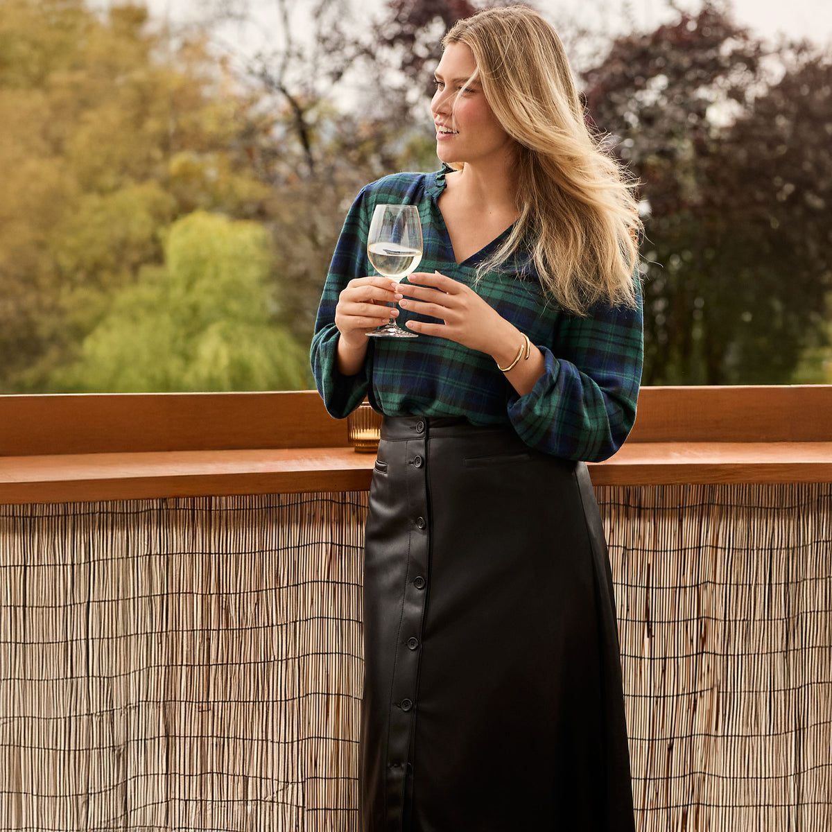 Women's Faux Leather Button Front Midi Skirt