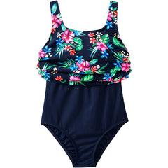 Women's Plus Size Chlorine Resistant One Piece Scoop Neck Fauxkini Swimsuit