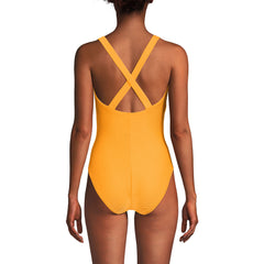 Women's Petite Tugless Ribbed X-Back One Piece Swimsuit
