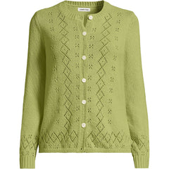 Women's Pointelle Crew Neck Cardigan Sweater