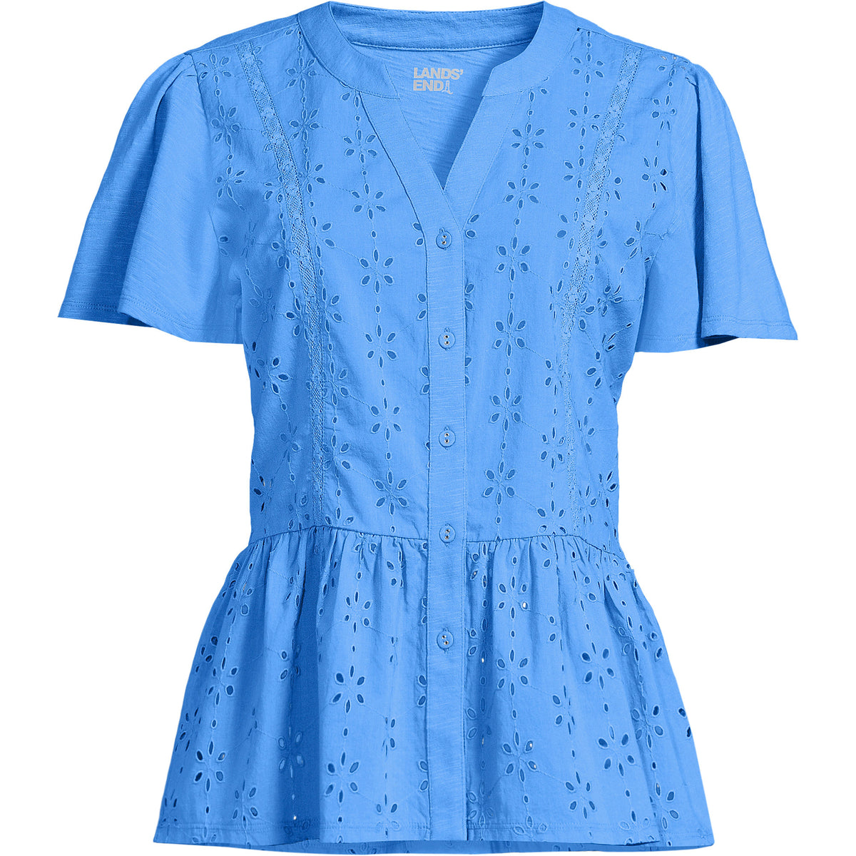Women's Plus Size Short Sleeve Mixed Media Eyelet Top