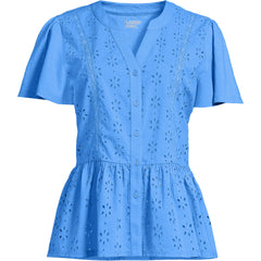 Women's Plus Size Short Sleeve Mixed Media Eyelet Top