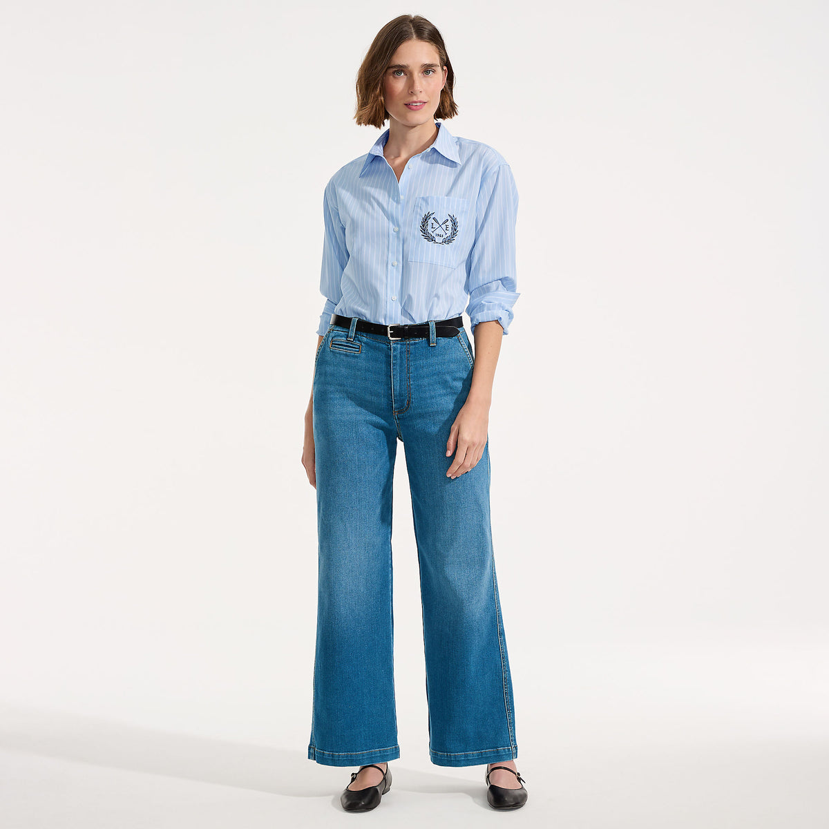 Women's Petite Recover Denim Mid Rise Wide Leg Ankle Jeans