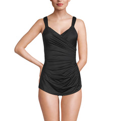 Women's Long Torso SlenderSuit V-Neck Skirted Low Leg One Piece