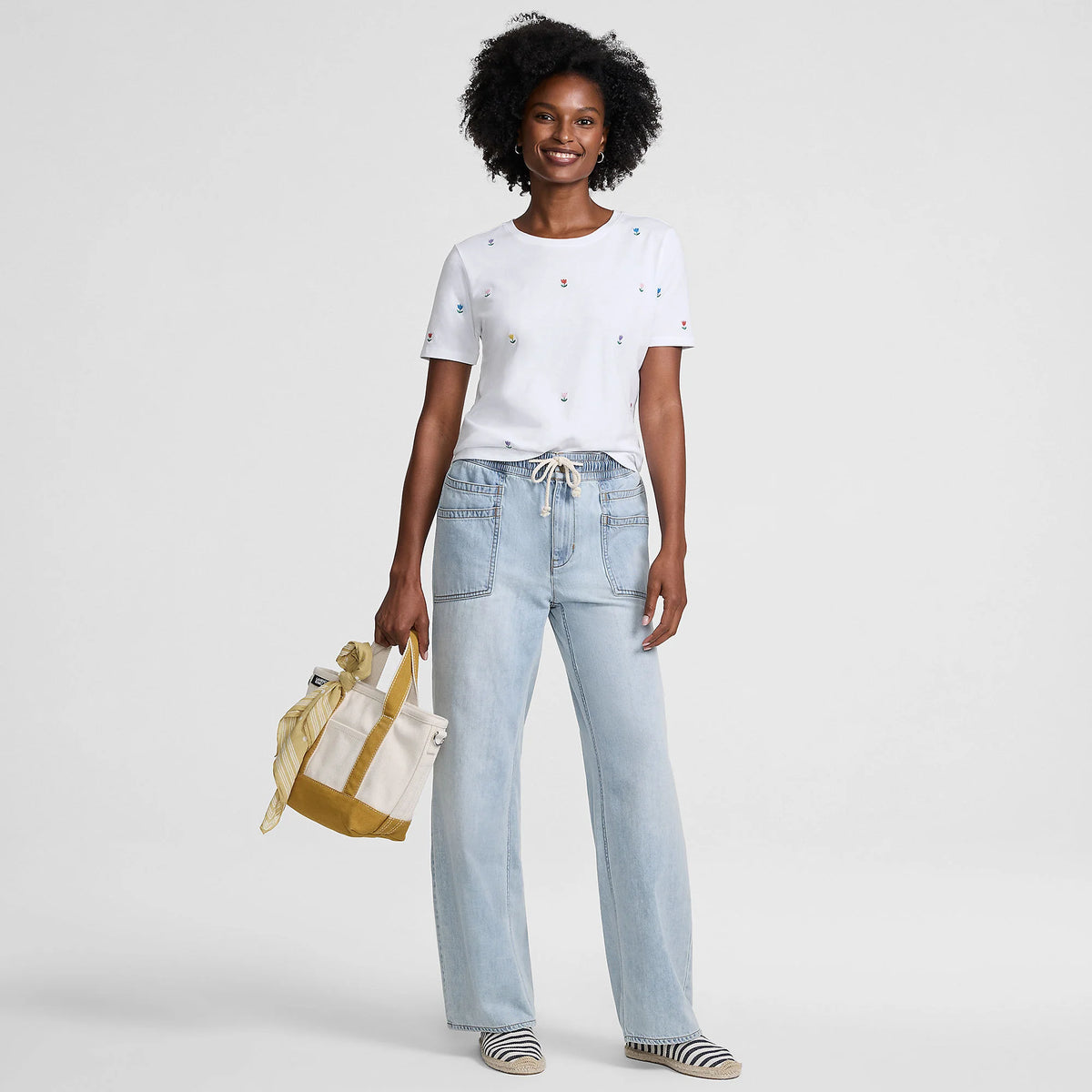 Women's Tall Relaxed Supima Cotton Embroidered Crew Neck T-Shirt