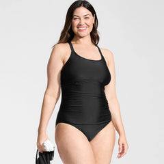 Women's Plus Size Essential Tie Back Ruched One Piece Swimsuit