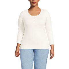 Women's Plus Size 3/4 Sleeve Variegated Micro Rib Henley