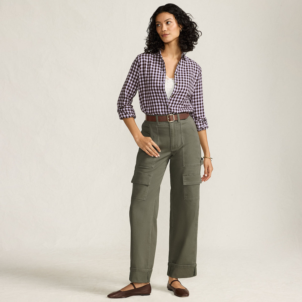 Women's Petite Chino Mid Rise Straight Leg Cargo Ankle Pants