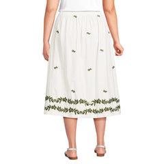 Women's Plus Size Poplin Smocked Embroidered High Rise Midi Skirt