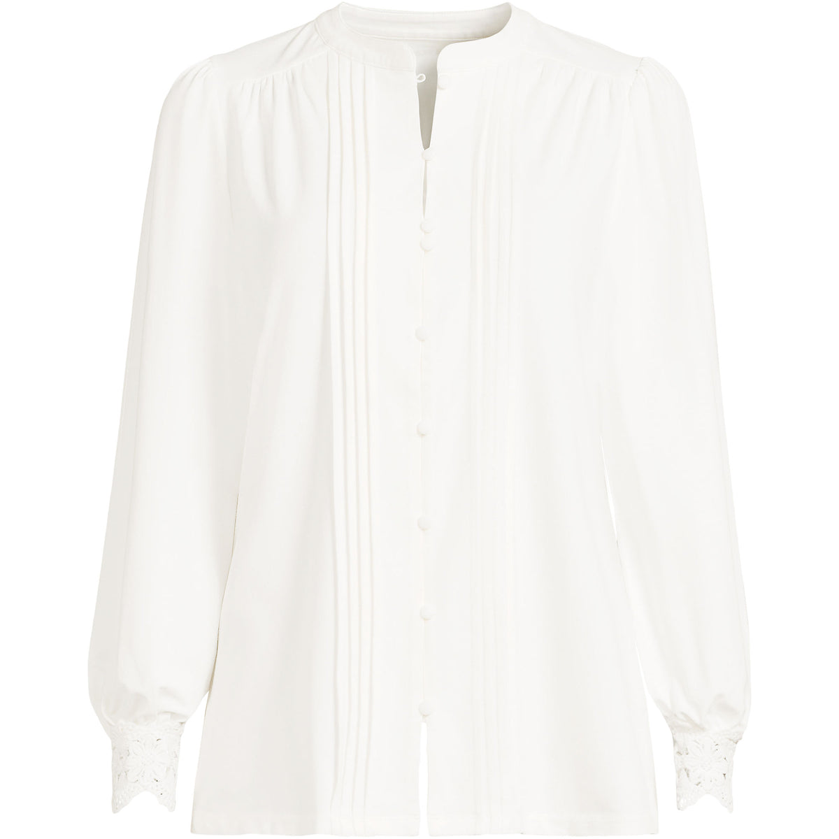 Women's Petite Lightweight Jersey Long Sleeve Button Front Pintuck Top