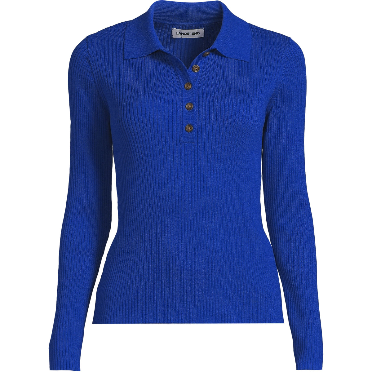 Women's Cotton Ribbed Long Sleeve Polo Sweater