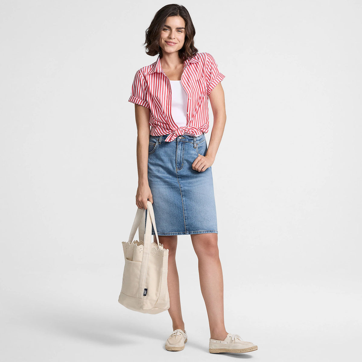 Women's Soft Denim Classic 5 Pocket Above the Knee Skirt