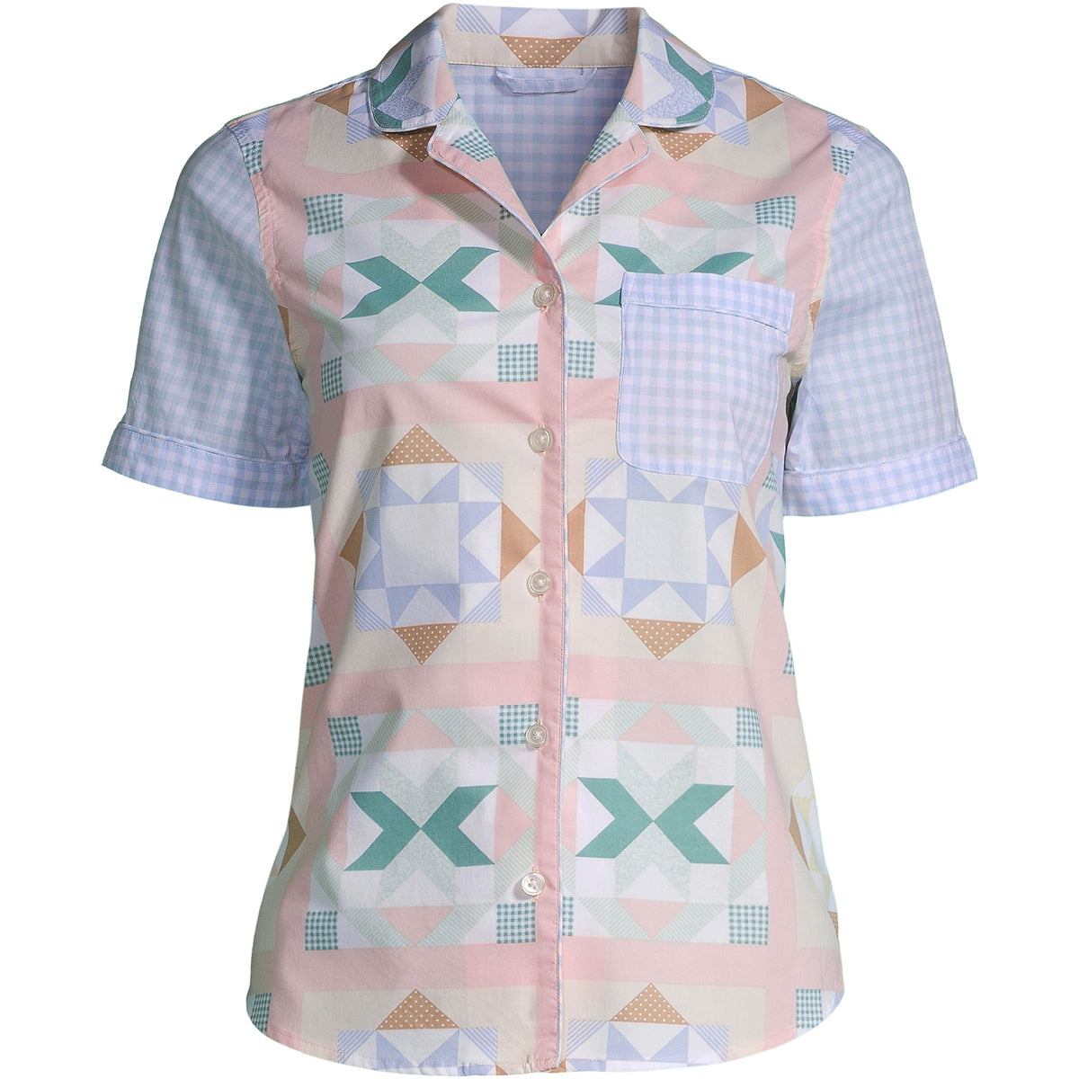 Women's Petite Short Sleeve Cotton Poplin Pajama Shirt