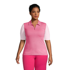 Women's Plus Size Moisture Wicking UPF Sun Elbow Sleeve Zip Front Polo Shirt