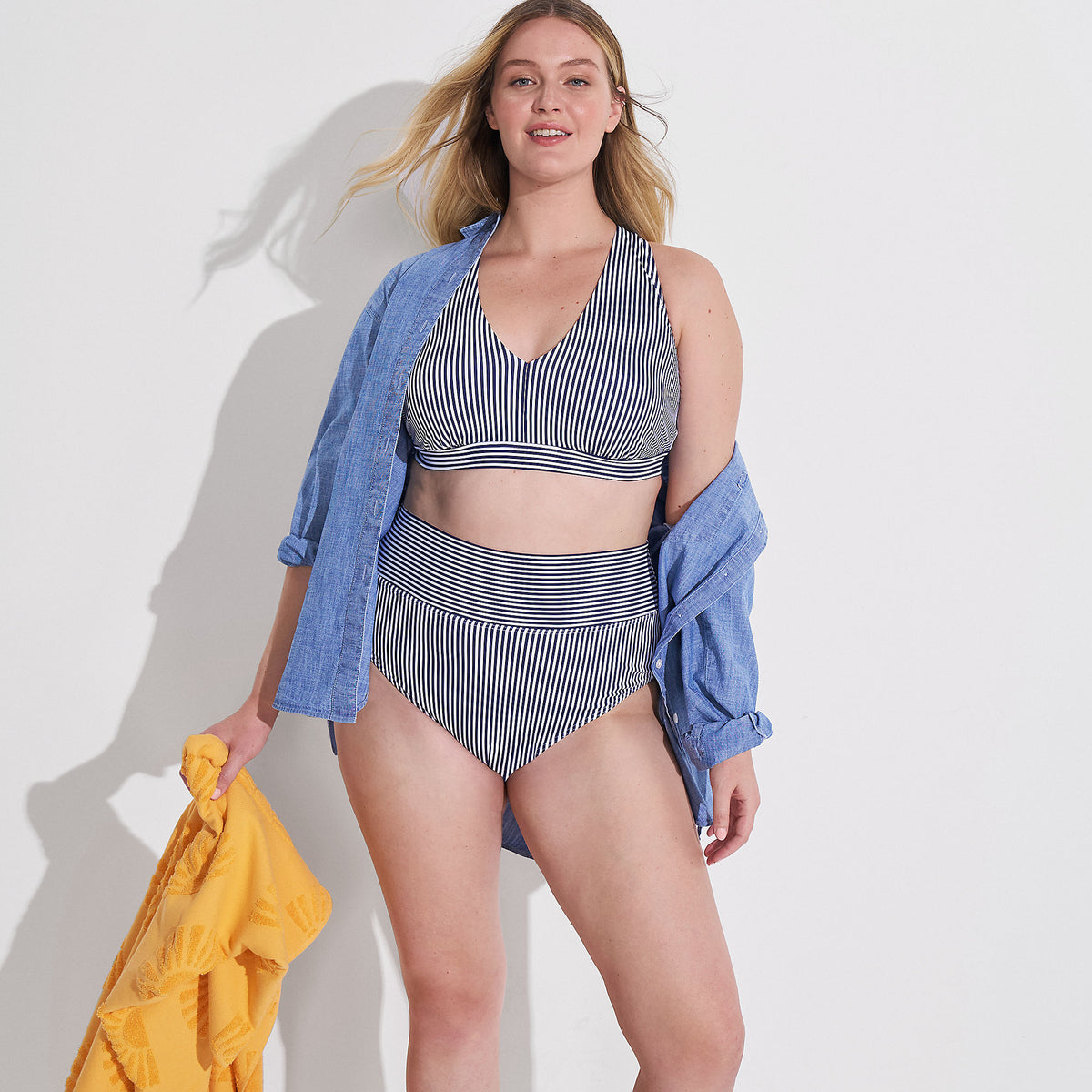 Women's Plus Size V-Neck Bikini and High Waisted Bottom Swimsuit Set