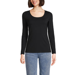 Women's Petite Lightweight Jersey Skimming Long Sleeve Scoop Neck T-shirt
