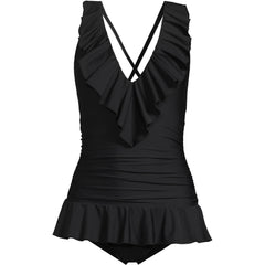 Women's Ruffle Plunge Skirted High Leg One Piece