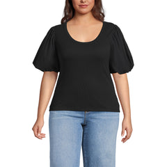 Women's Plus Size Drapey Rib Puff Sleeve Scoop Neck Top