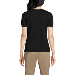 Women's Petite Cotton Modal Short Sleeve Jewel Neck Pullover Sweater