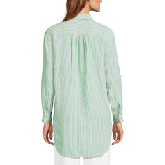 Women's Petite Linen Roll Sleeve Relaxed Tunic Top