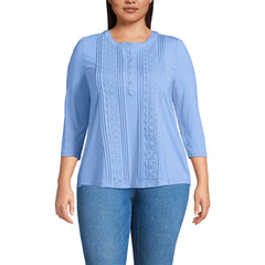 Women's Plus Size 3/4 Sleeve Lightweight Jersey Embellished Top