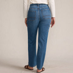 Women's Petite Soft Denim High Rise Rail Straight Leg Utility Jeans