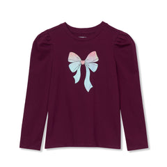 Girls Long Sleeve Graphic Tee With Puff Shoulder