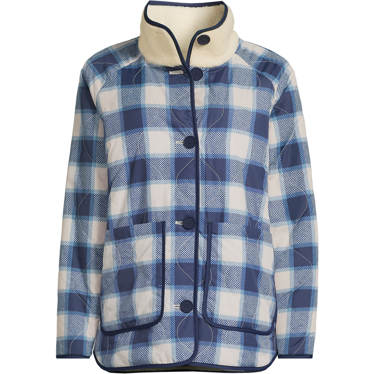 Women's Plus Size Sherpa Fleece Reversible Mixed Media Long Jacket
