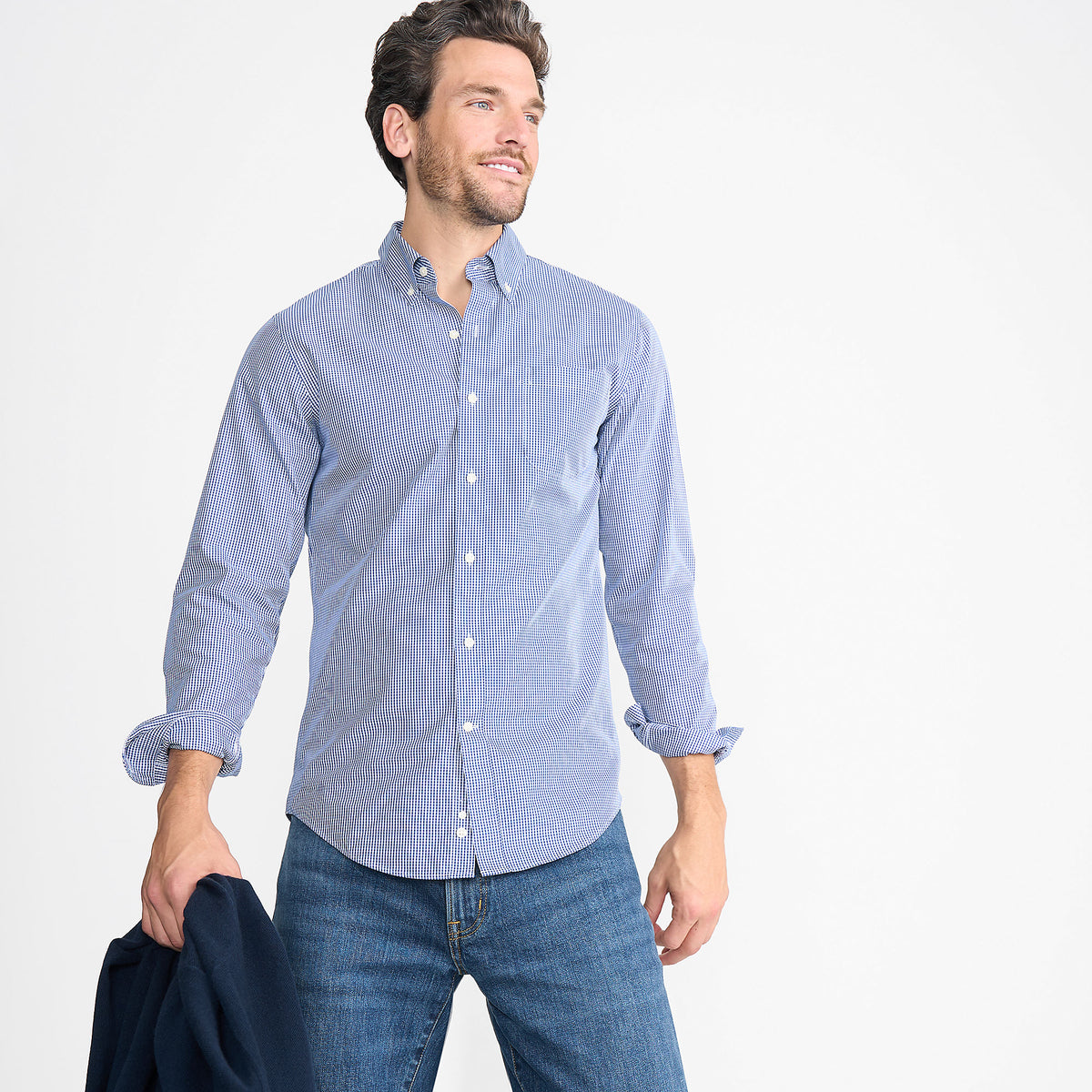 Men's Tailored Fit No Iron Pattern Supima Cotton Pinpoint Buttondown Collar Dress Shirt