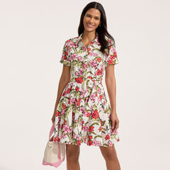 Women's Linen Blend Button Front Dress with Godets