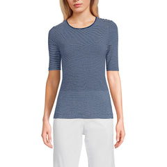 Women's Lightweight Jersey Skimming Elbow Sleeve Crew Neck T-shirt