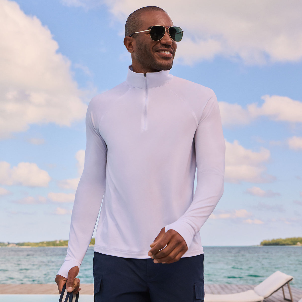 Men's SunShade UPF 50 Cooling Quarter Zip Mock Neck Rash Guard Shirt