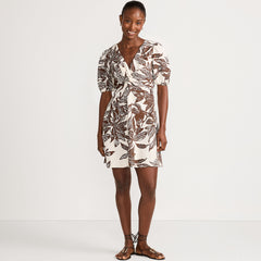 Women's Linen Above the Knee Puff Sleeve Dress