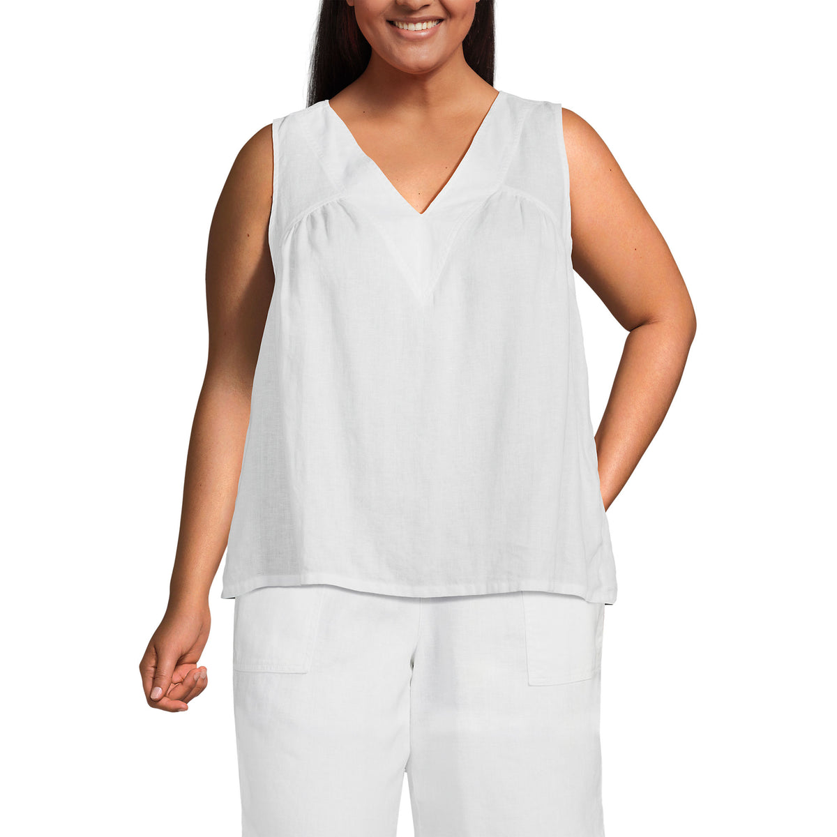 Women's Plus Size Linen V Neck Top