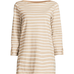 Women's Petite Size Supima Cotton Adjustable 3/4 Sleeve Boatneck Tunic