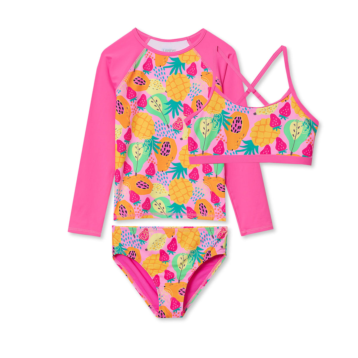 Girls Plus Chlorine Resistant Long Sleeve Rash Guard Bikini 3 Piece Swimsuit Set