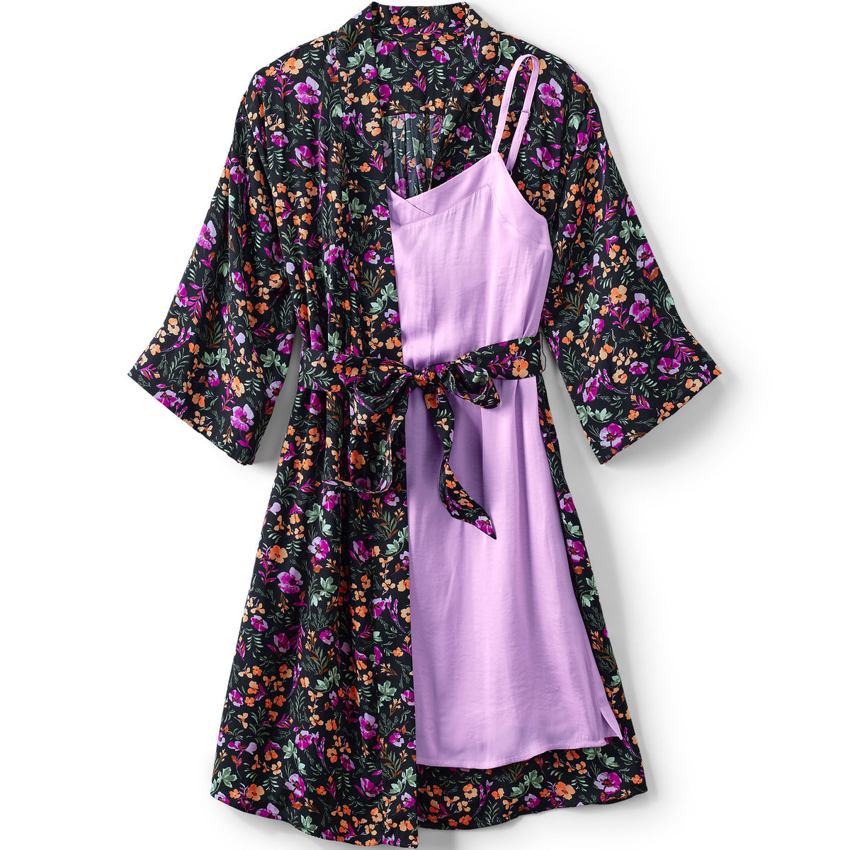 Women's Matte Satin 2 Piece Pajama Set - Nightgown and Robe